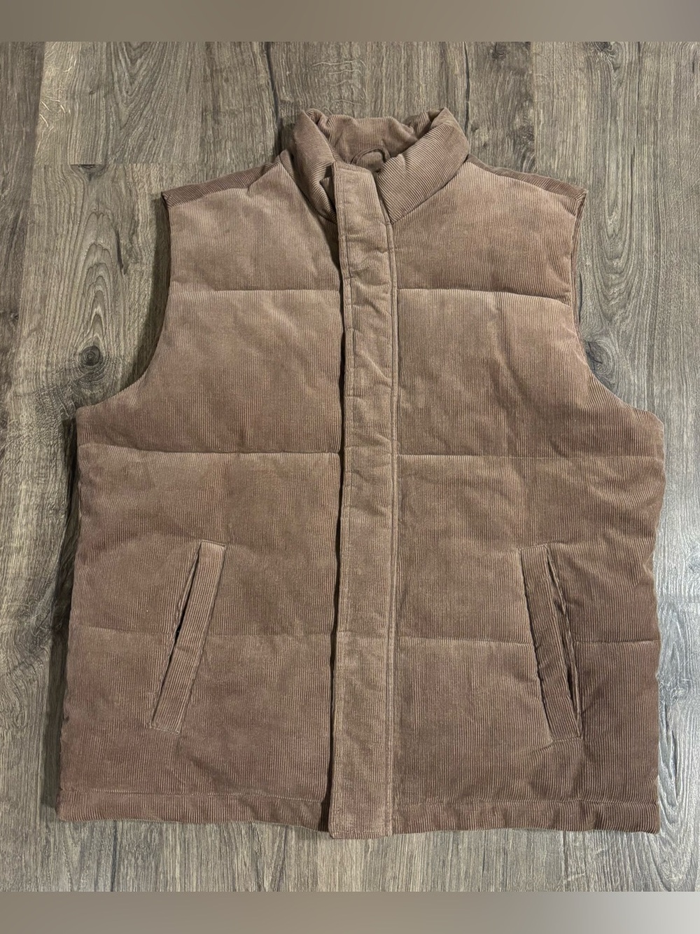 Mutual Weave Mens Corduroy Puffer Vest - Brown Zip & Snap Closure Mens Sz Large